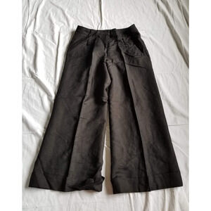 Womens Pants-LARRY LEVINE-black linen blend cropped wide leg-4
